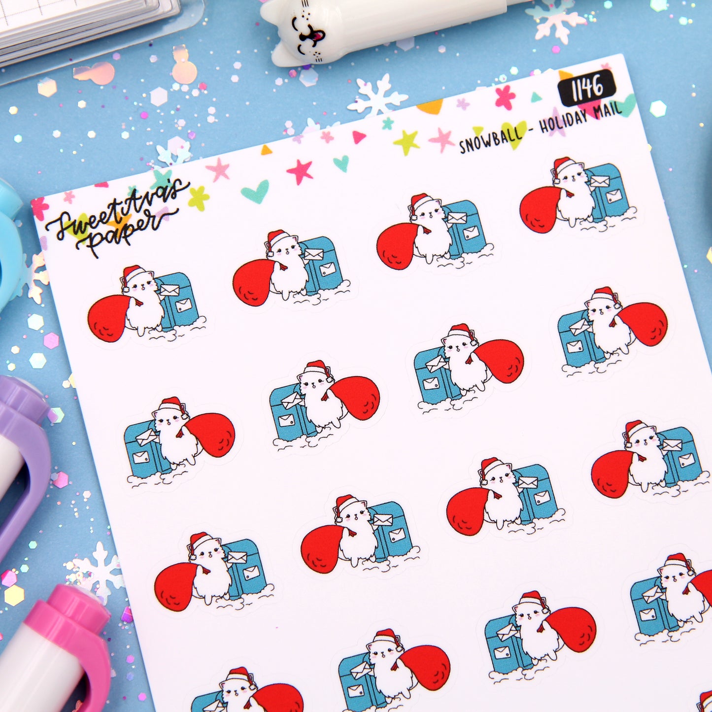 Winter Post Office Planner Stickers - Snowball The Cat - [1146]