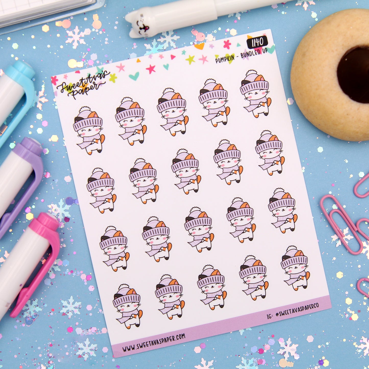 Bundled Up Planner Stickers - Pumpkin The Cat - [1140]