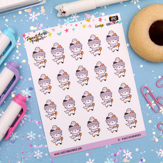 Bundled Up Planner Stickers - Pumpkin The Cat - [1140]
