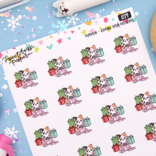 Ripping Open Presents Planner Stickers - Pumpkin The Cat - [1139]