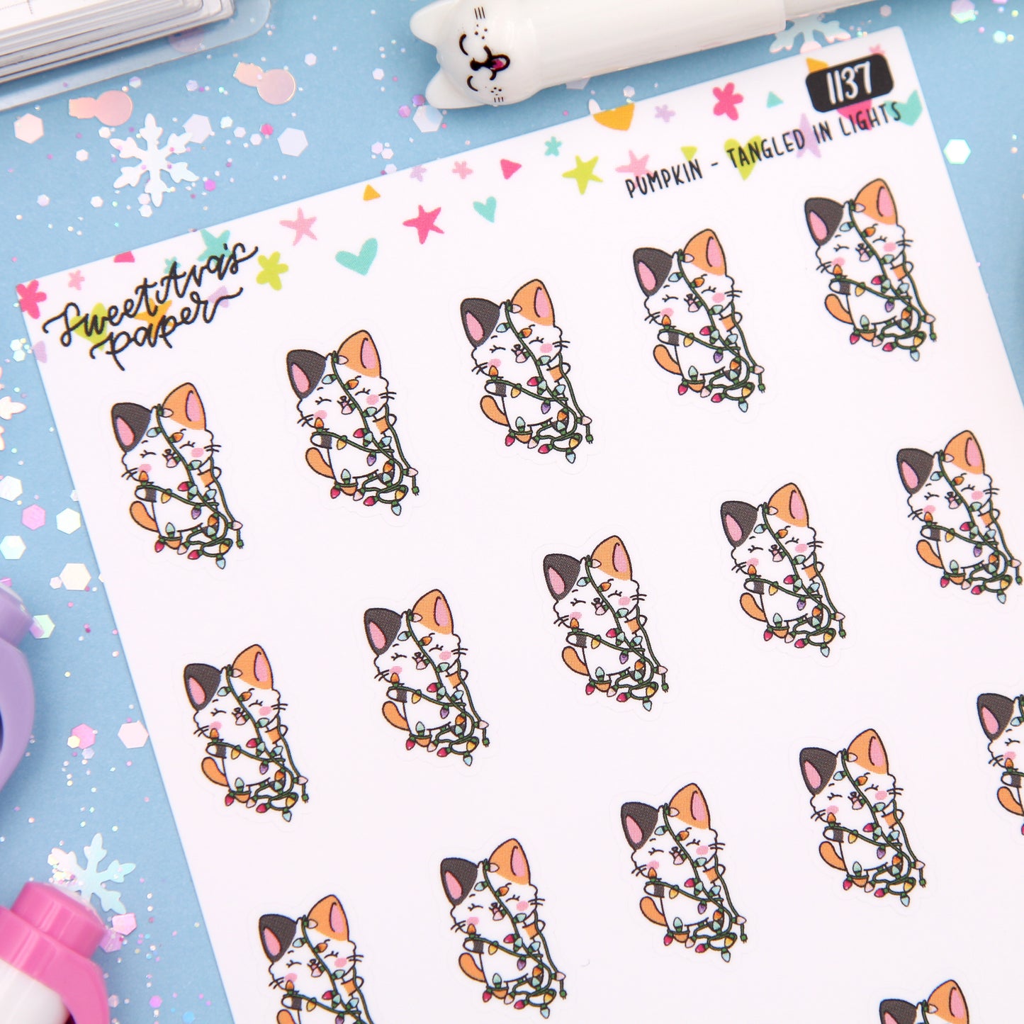 Tangled In Holiday Lights Planner Stickers - Pumpkin The Cat - [1137]