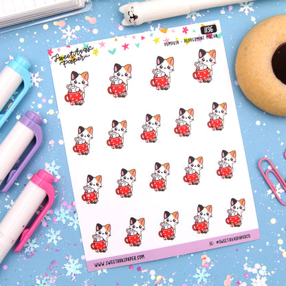 Holiday Peppermint Mocha Drink Planner Stickers - Pumpkin The Cat - [1136]