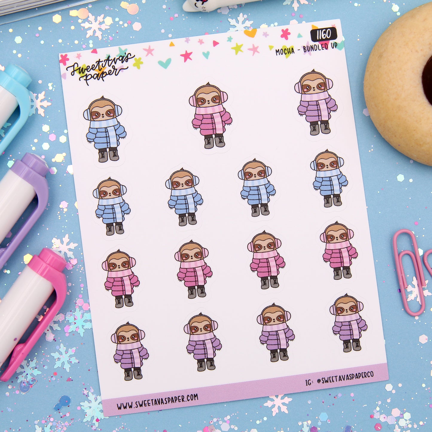 Bundled Up For Winter Planner Stickers - Mocha The Sloth [1160]