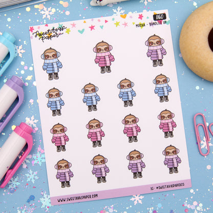 Bundled Up For Winter Planner Stickers - Mocha The Sloth [1160]