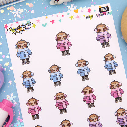 Bundled Up For Winter Planner Stickers - Mocha The Sloth [1160]