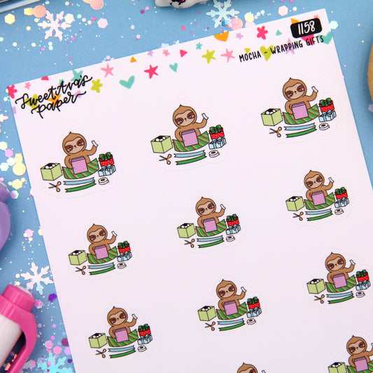 Wrapping Gifts Planner Stickers - Mocha The Sloth [1158]