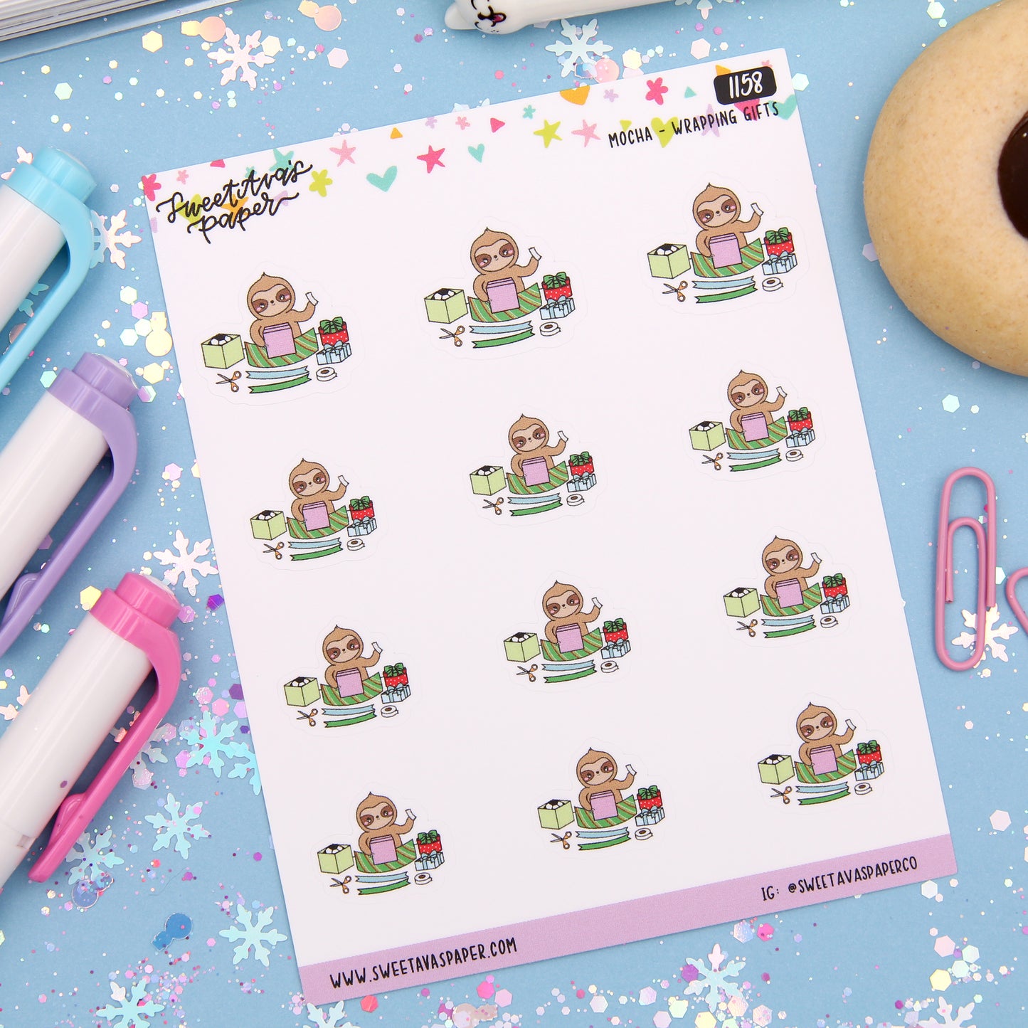 Wrapping Gifts Planner Stickers - Mocha The Sloth [1158]