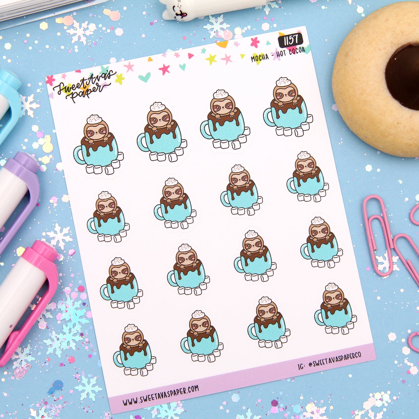 Hot Cocoa Mug Planner Stickers - Mocha The Sloth [1157]