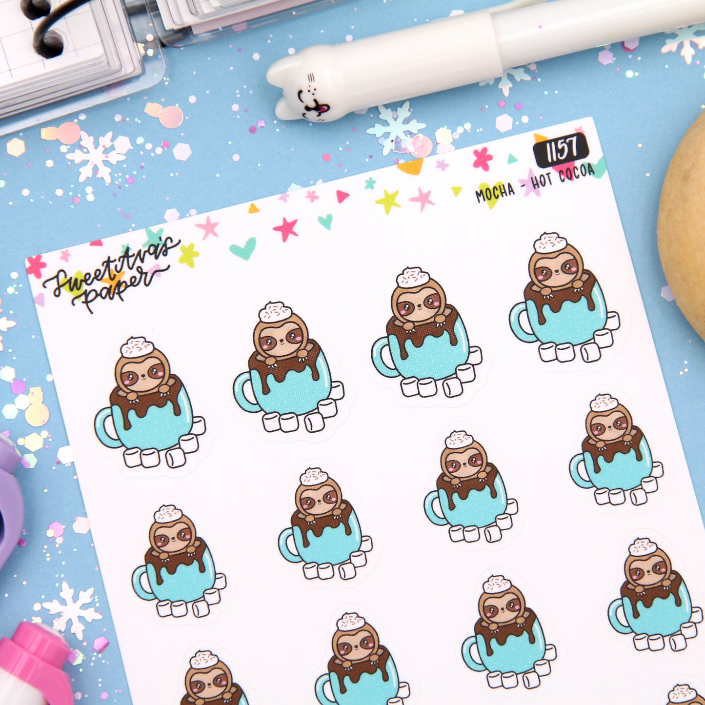 Hot Cocoa Mug Planner Stickers - Mocha The Sloth [1157]