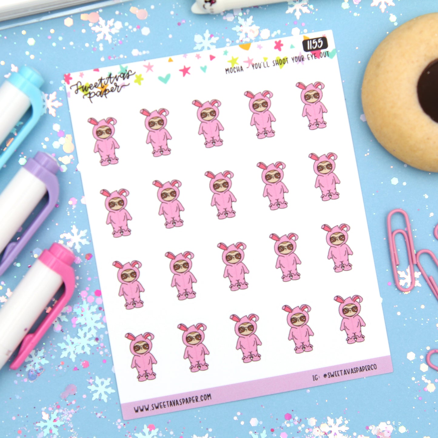 Pink Bunny Suit Planner Stickers - Mocha The Sloth [1155]