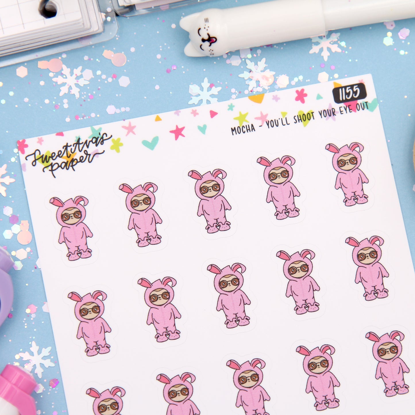 Pink Bunny Suit Planner Stickers - Mocha The Sloth [1155]