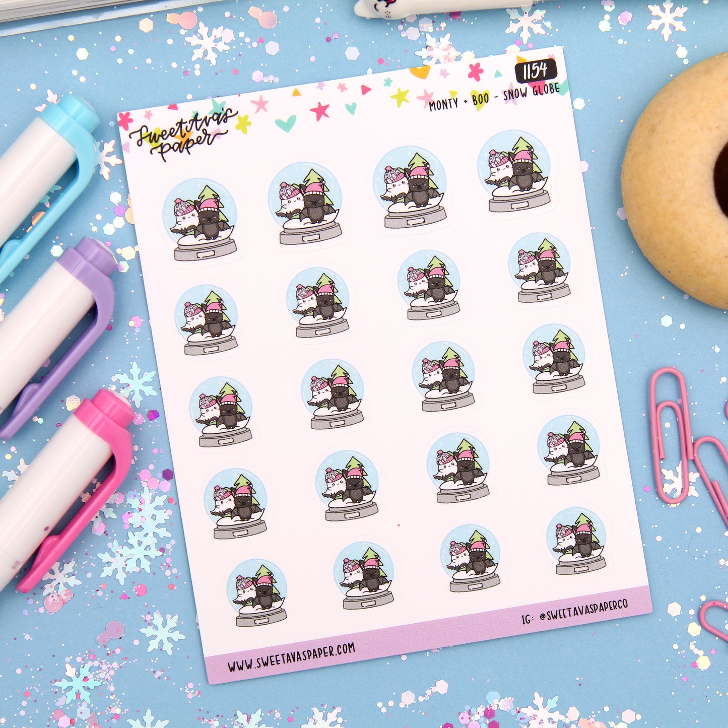 Winter Snow Globe Planner Stickers - Monty The Bat and Boo and Lunar - [1154]