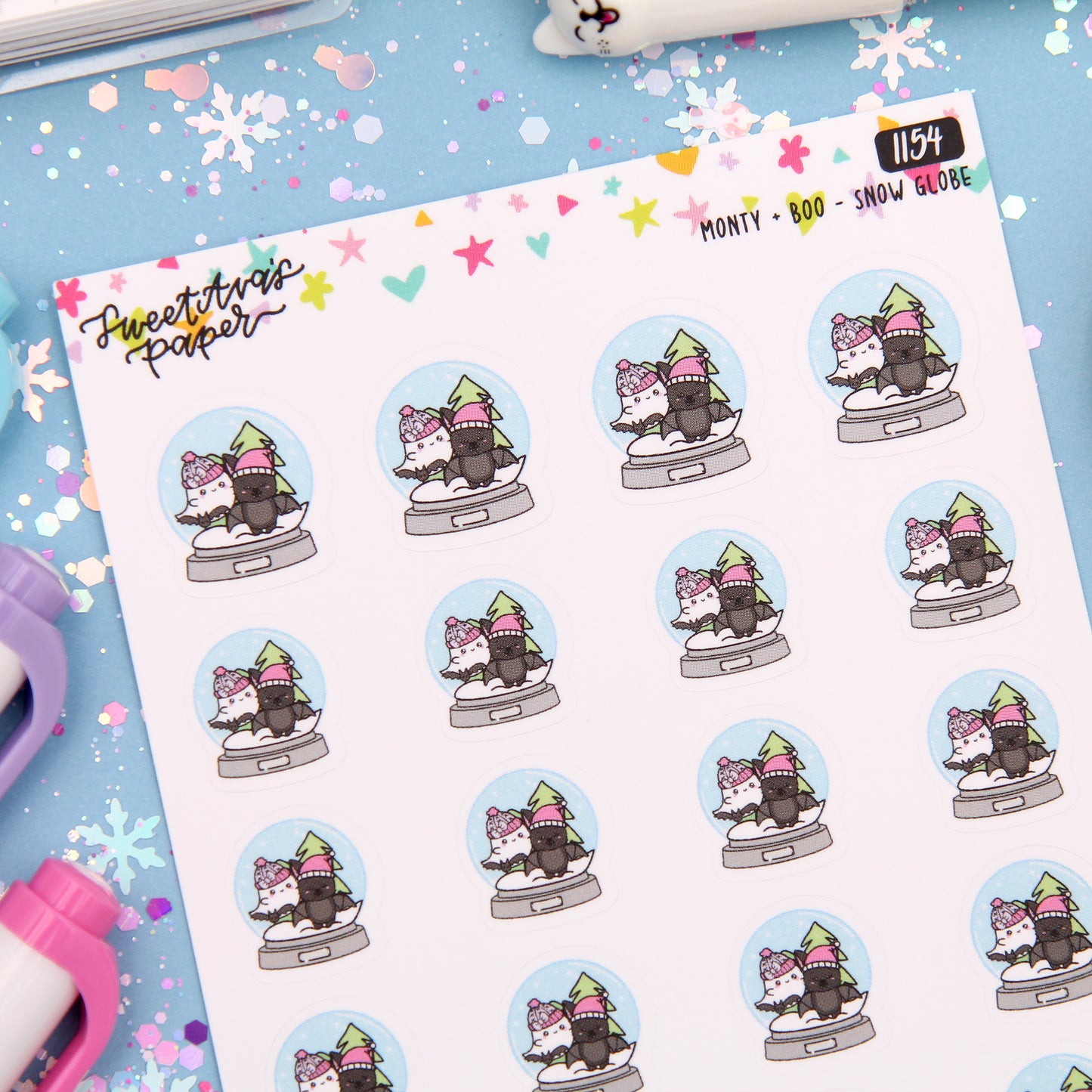 Winter Snow Globe Planner Stickers - Monty The Bat and Boo and Lunar - [1154]