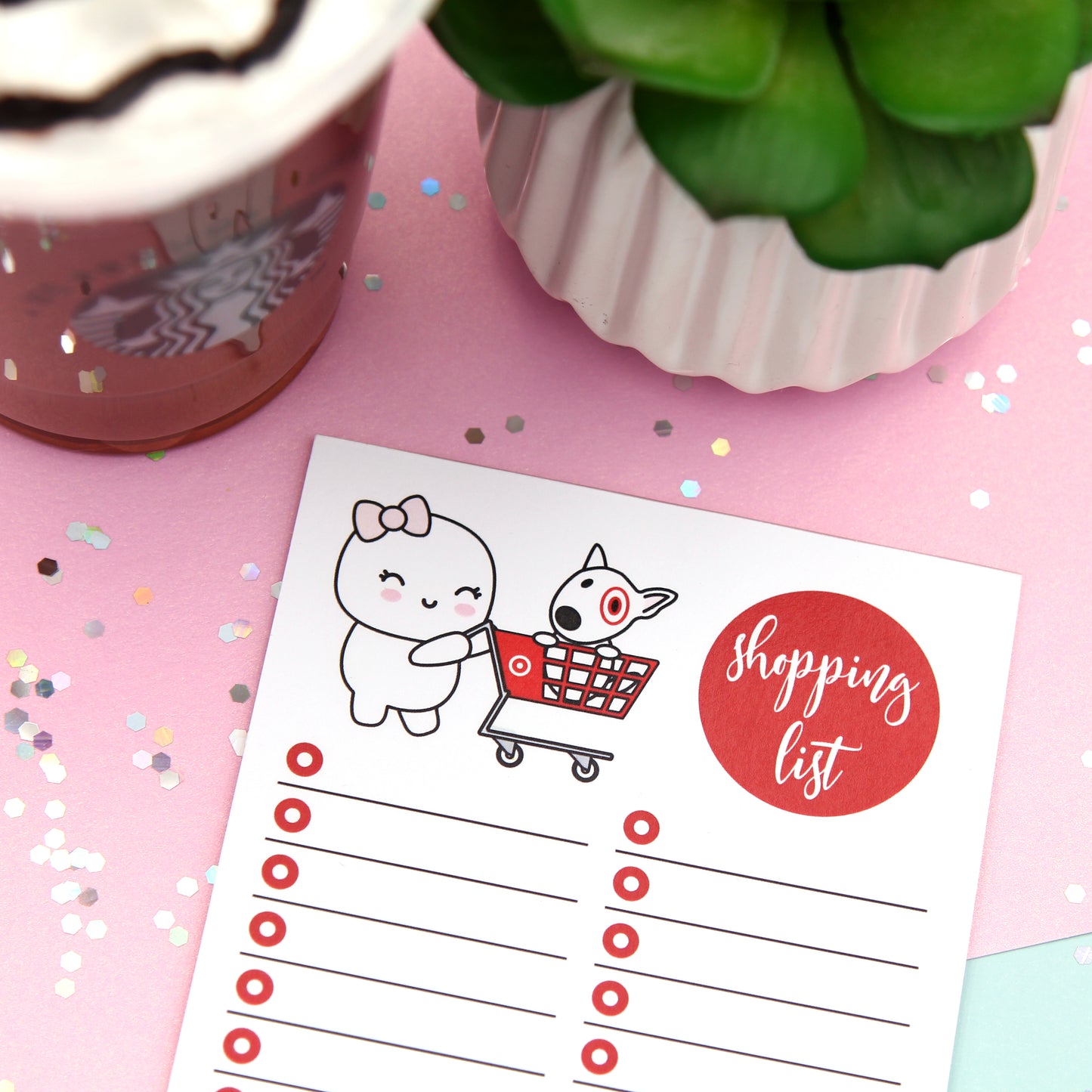 Red Cart Shopping List -  4" x 6" Memo Notepad - 25 Sheets - Dottie