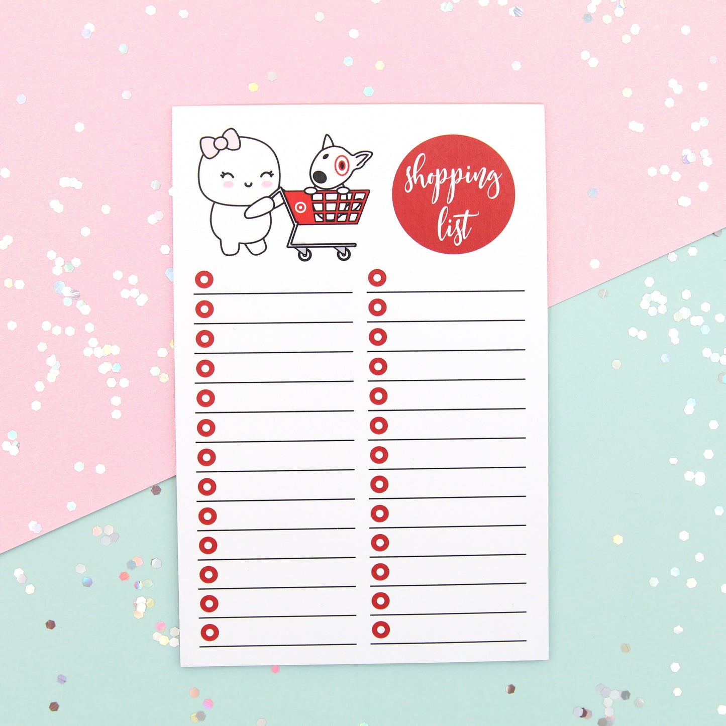Red Cart Shopping List -  4" x 6" Memo Notepad - 25 Sheets - Dottie