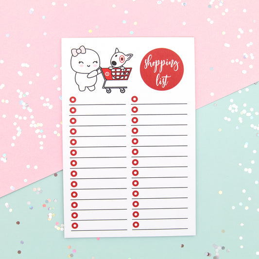 Red Cart Shopping List -  4" x 6" Memo Notepad - 25 Sheets - Dottie