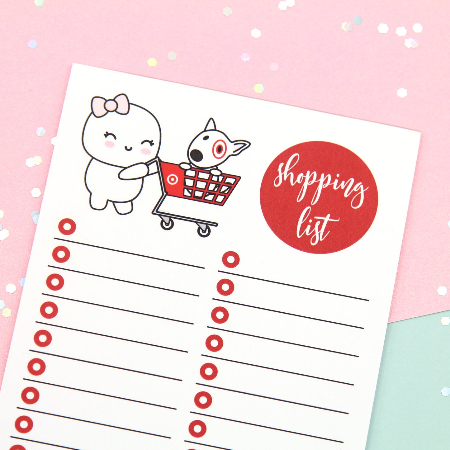 Red Cart Shopping List -  4" x 6" Memo Notepad - 25 Sheets - Dottie