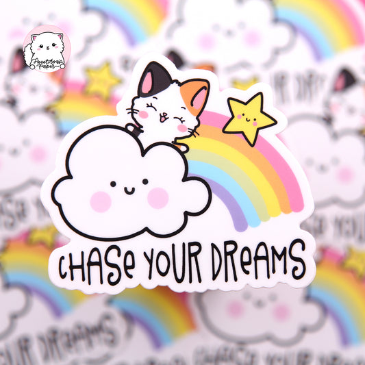 Chase Your Dreams Die Cut Sticker - Pumpkin The Calico Cat