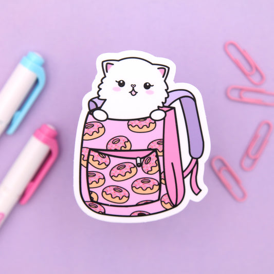 Doughnut Backpack Vinyl Die Cut Sticker - Snowball the Cat - Planning Vinyl Die Cut Sticker