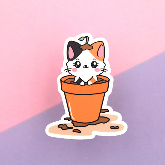 Spring Planting Vinyl Die Cut Sticker - Pumpkin the Cat - Planning Vinyl Die Cut Sticker
