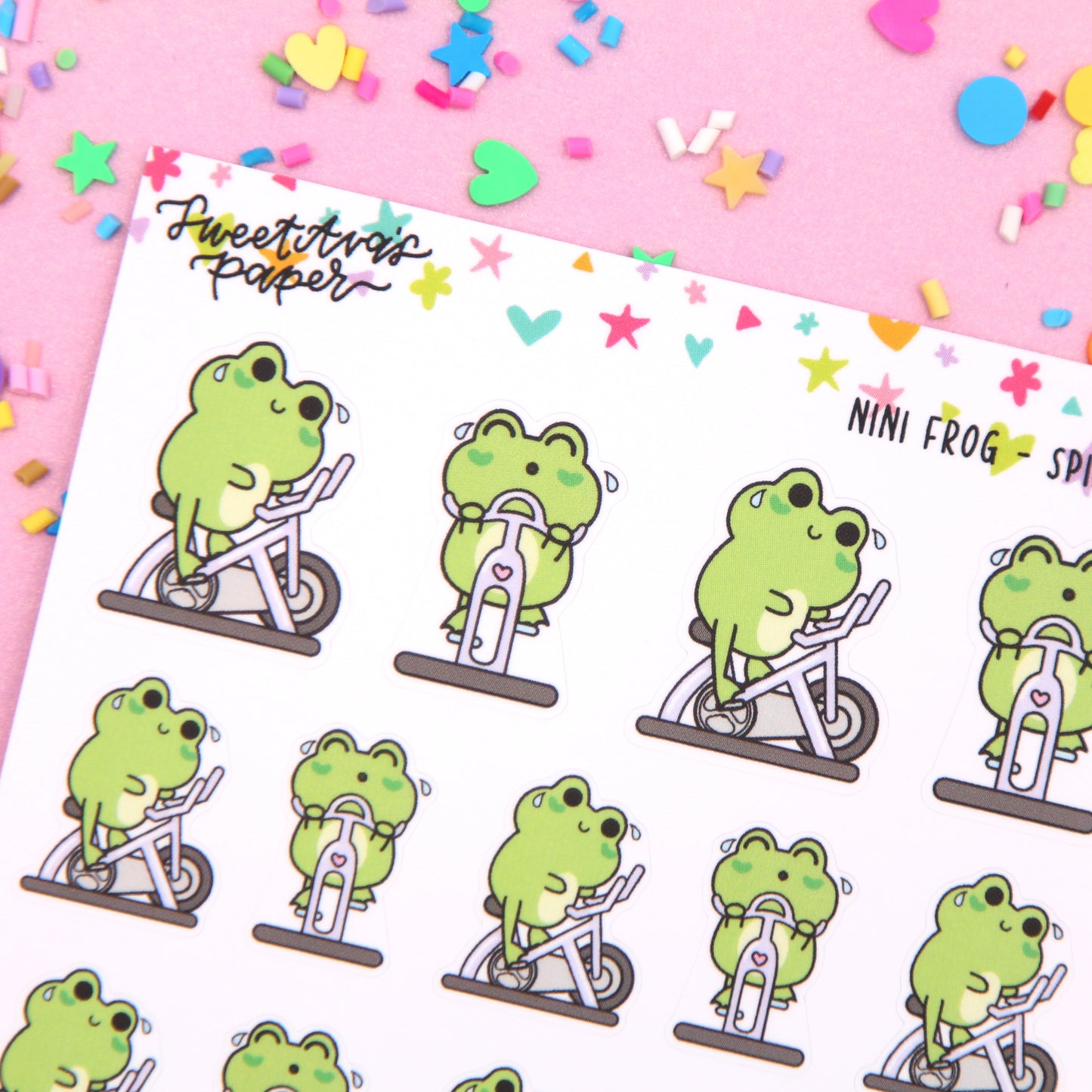 Exercise Bike Planner Stickers - Spin Class Planner Stickers - Workout Planner Stickers - Character Planner Stickers - Nini Frog - [1448]
