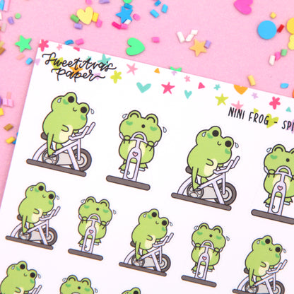 Exercise Bike Planner Stickers - Spin Class Planner Stickers - Workout Planner Stickers - Character Planner Stickers - Nini Frog - [1448]