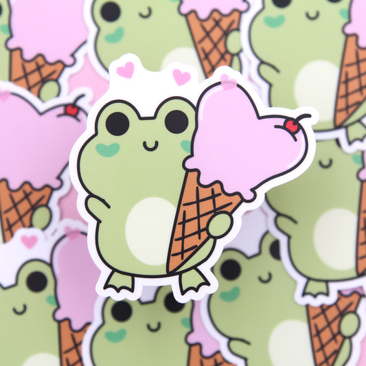 Heart Ice Cream Vinyl Die Cut Sticker - Nini The Frog - Waterproof Vinyl Die Cut Sticker