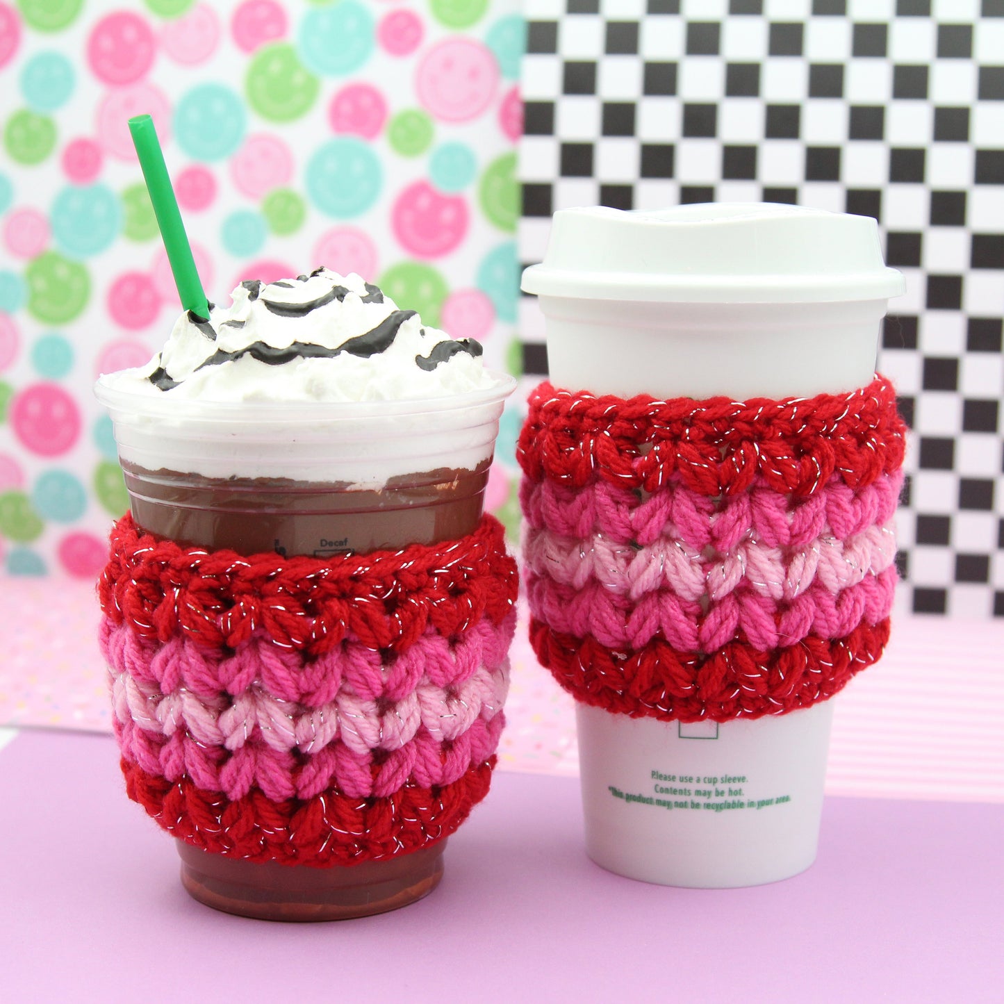 Self Love Club Pink Crochet Cup Cozie Sleeve