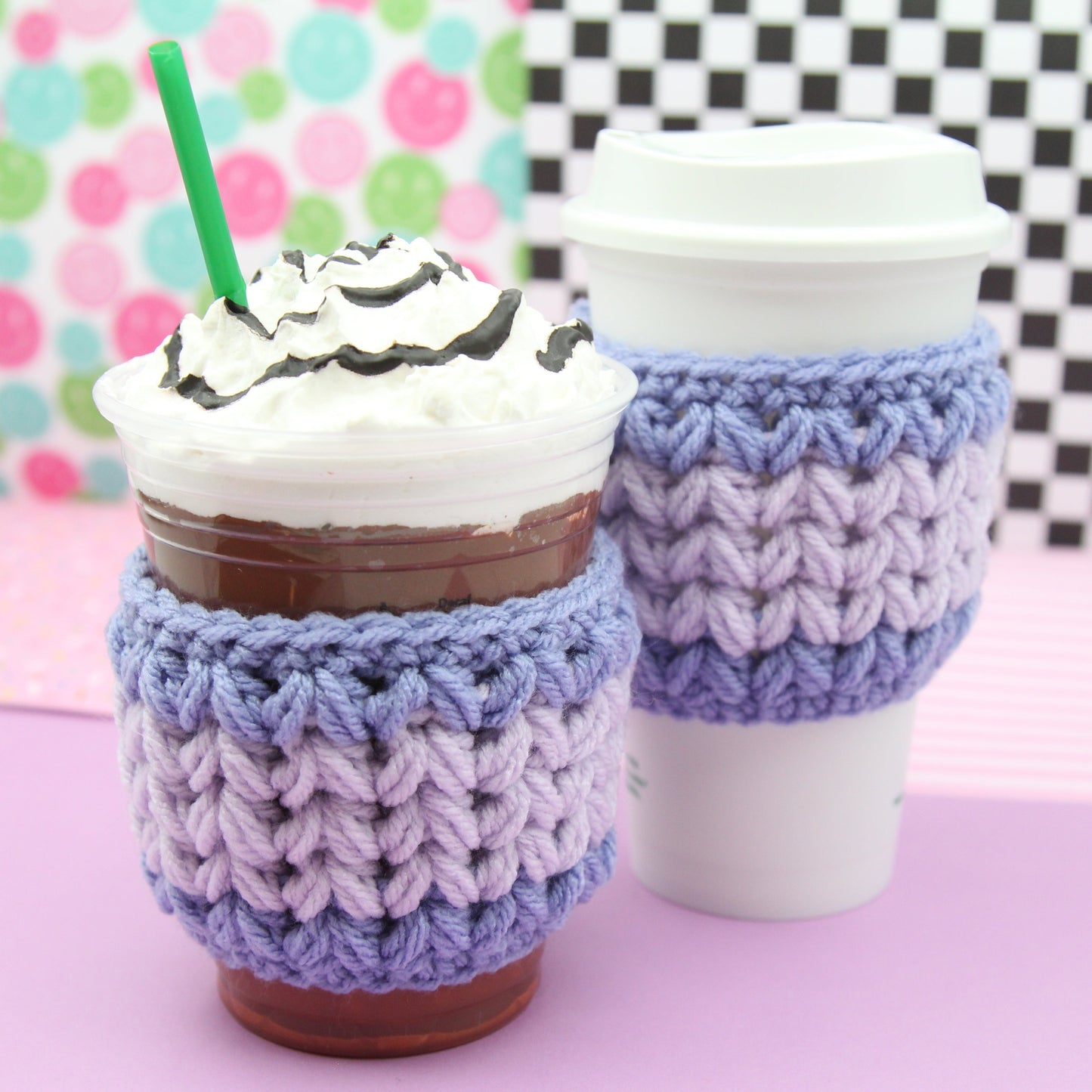 Instant Mom Just Add Coffee Purple Crochet Cup Cozy Sleeve