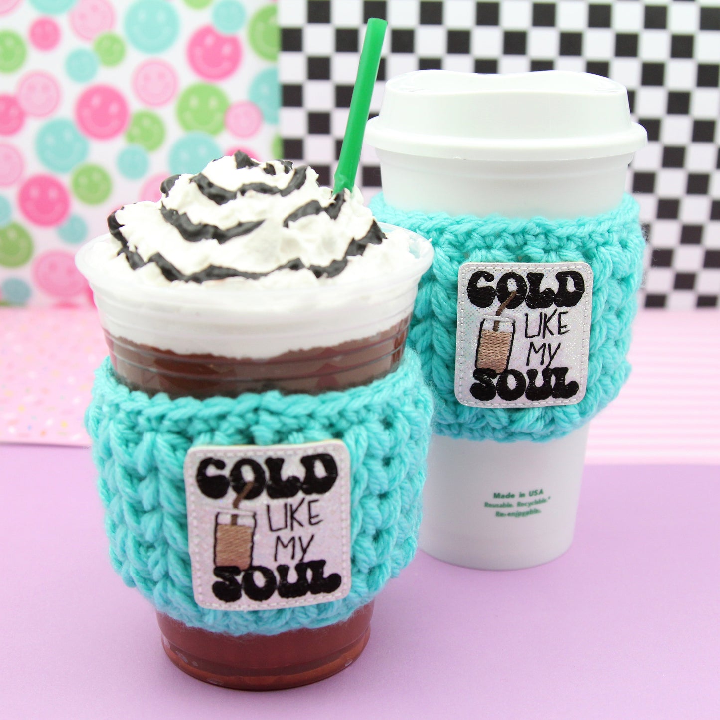 Cold Like My Soul (Teal) Crochet Cup Cozie Sleeve