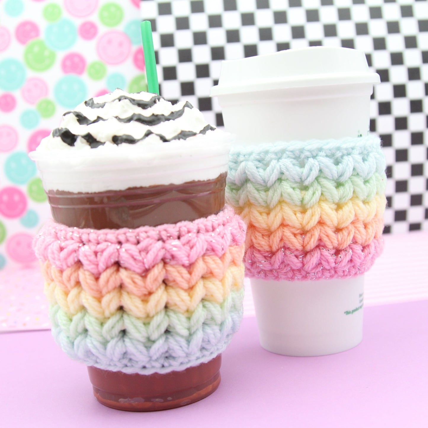 Overstimulated Moms Club Rainbow Crochet Cup Cozie Sleeve