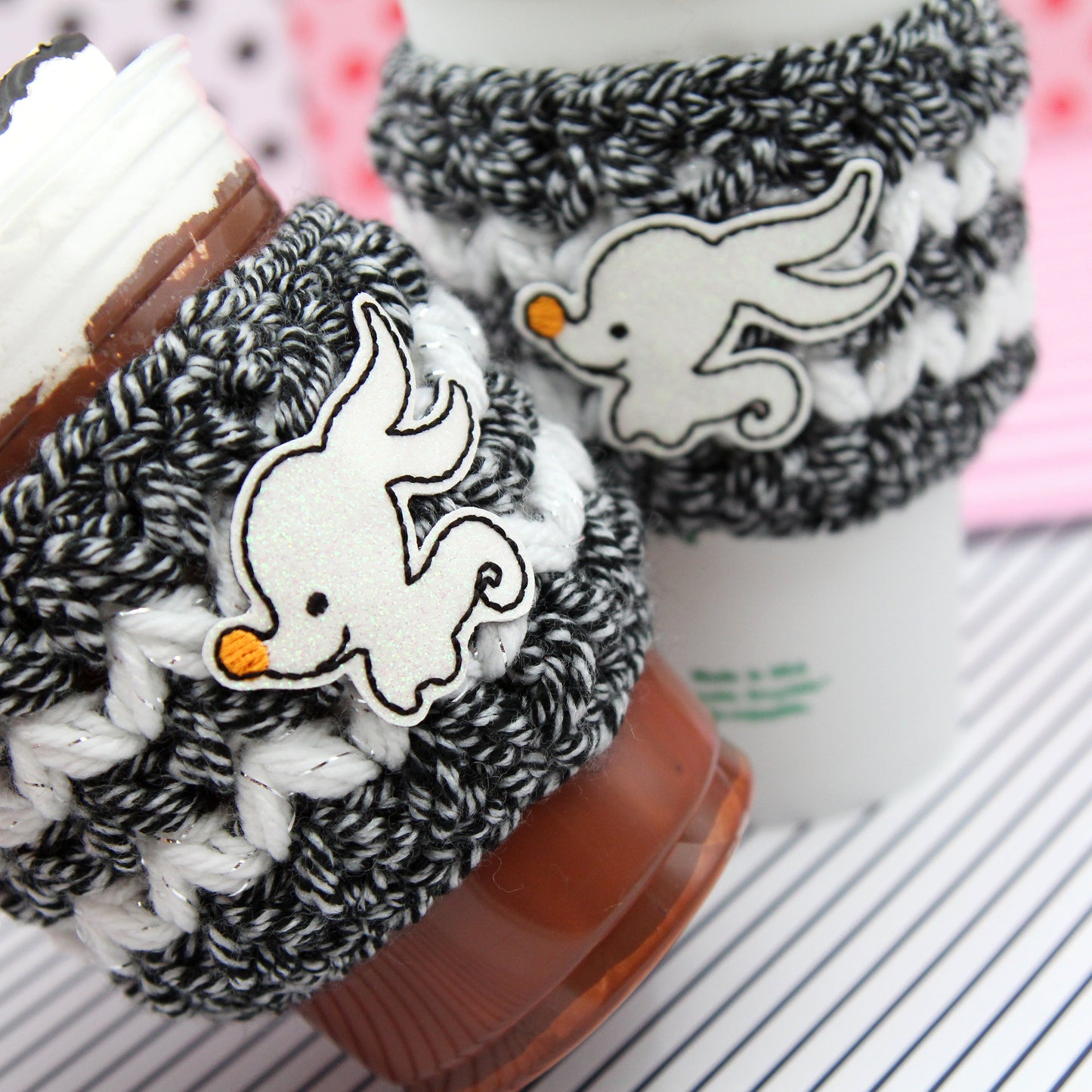 Ghost Dog Crochet Cup Cozie Sleeve