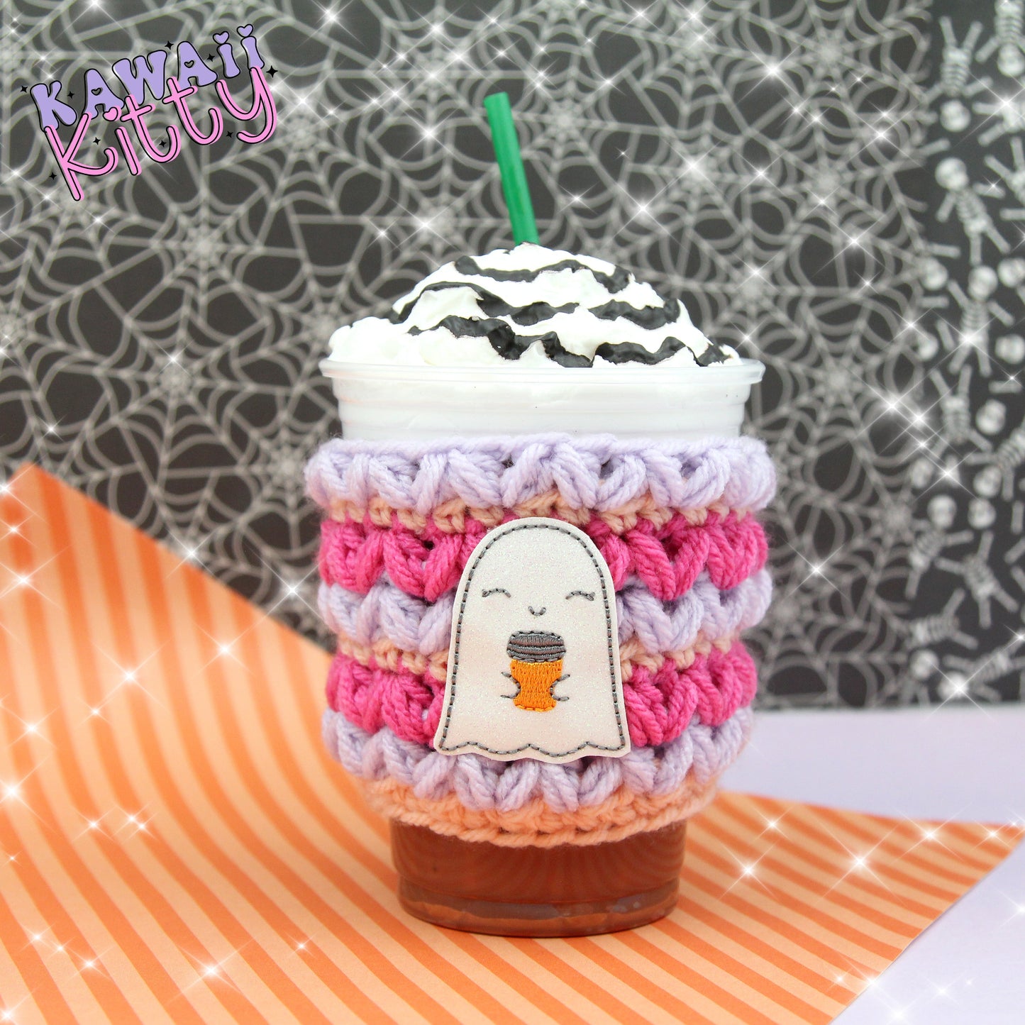 Pumpkin Spice Ghost Crochet Cup Cozie Sleeve