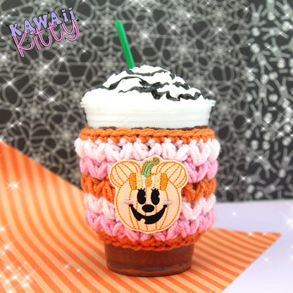 Mouse Girl Pumpkin Crochet Cup Cozie Sleeve