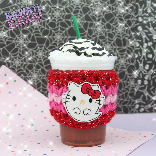 Kitty Ghost Crochet Cup Cozie Sleeve