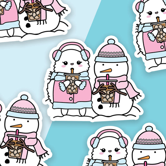 Iced Coffee With A Snowman Vinyl Die Cut Sticker - Snowball The Cat - Planning Vinyl Die Cut Sticker